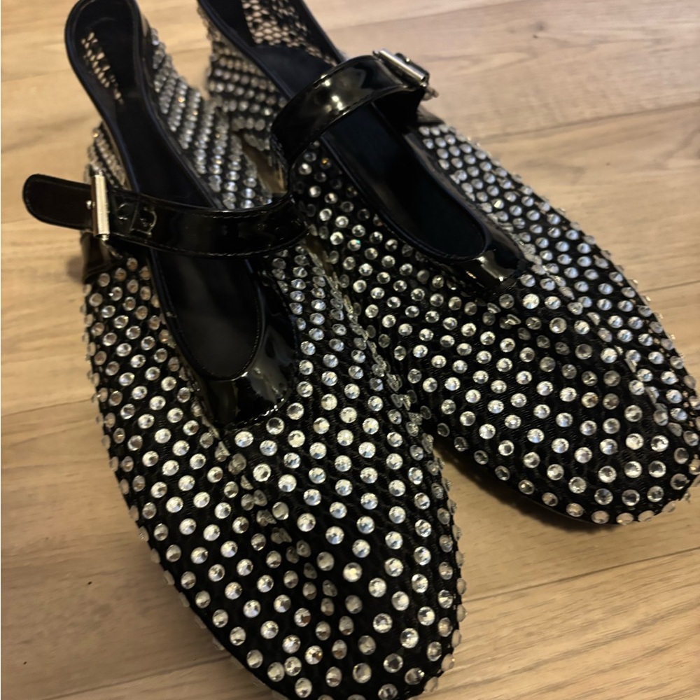 Black and Silver Studded Mary Jane Flats